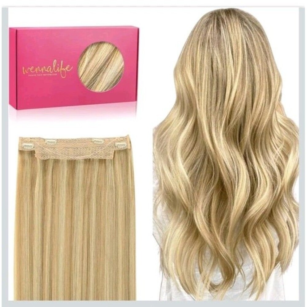 WENNALIFE Wire Hair Extensions Real Human Hair 16 Inch Wire Light Blonde 16/22